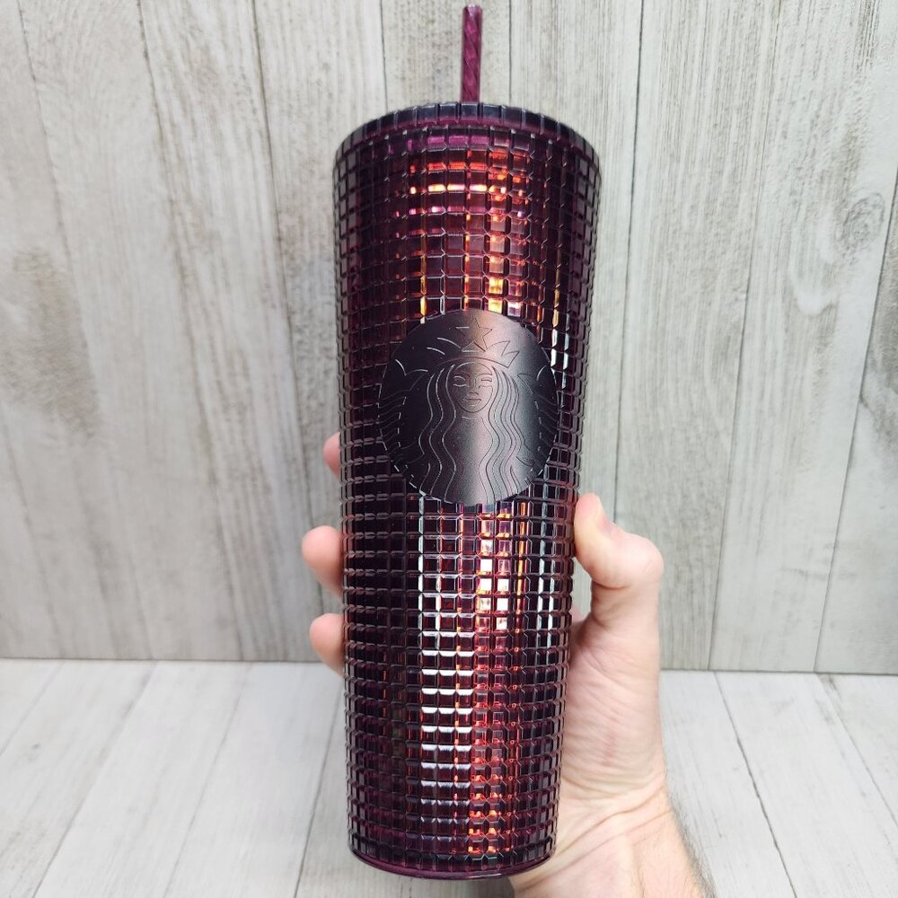 Starbucks Studded Berry Plum Grid Disco Tumbler Holiday Cold Cup 24 oz